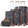 KONO Set di 4 Valigie Rigida e Leggera valigia (55cm/66cm/75cm) in ABS+PC con 4 Ruote Rotanti e Lucchetto TSA & Borsa da Viaggio Ryanair 40x30x20, Nero/Marrone
