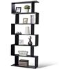 BAKAJI Libreria Scaffale 6 Ripiani in Legno Design Zig Zag Moderno per Soggiorno Salotto Casa o Ufficio Dimensione 80 x 24 x 190 cm (Nero)