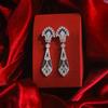 Boucles d'Oreilles Lunga Dormeuse Argentate Eventail CZ Blu, Art Deco SB69