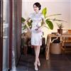 Donna Manica Corta Qipao Rétro Raso Cheongsam Pavone Motivo Vestito Casual Sexy