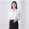 Camicia Donna Bianca Maniche Lunghe Ufficio Chiffon V-Neck Bottoni Elegante