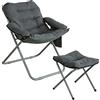SoBuy Poltrona da giardino pieghevole, Sdraio relax con sgabello e borsa portaoggetti, Poltrona TV, grigio, OGS55-HG