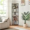 [en.casa] Scaffale Angolare a 6 Ripiani Libreria da Terra con Vani Aperti 160 x 30 x 30 cm Mobile Espositore per Libri Piante Soggiorno Camera da Letto - Nero/Effetto Rovere