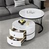 boorbin Elegante set di 2 tavolini bianchi a forma di nido, tavoli rotondi con effetto marmo lucido, 2 cassetti, portata fino a 30 kg, combinazione di tavolini (bianco+nero, 60 x 60 x 46 + 50 x 50 x 31 cm)