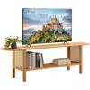 HollyHOME Mobile TV Soggiorno Tavolo TV con Rattan 140cm Bambù 2 Ripiani Mobile Porta tv Salvaspazio Salotto Camera da Letto, Naturale-A