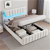 Mydtt Letto 140x200 con LED&USB, Letto Matrimoniale con Contenitore, Beige