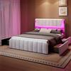 Mydtt LED Letto 160x200 con USB, Letto Matrimoniale con Contenitore, Beige