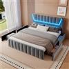 Mydtt LED Letto 180x200 con USB, Letto Matrimoniale con Contenitore, Grigio