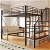 luckdect Letto a soppalco 140 x 200, letto a castello matrimoniale in ferro con divano letto rimovibile, spazio di archiviazione e scala di sicurezza, letto a soppalco 2 posti per famiglie numerose