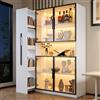 NuvlaGu Vetrina in vetro a LED, 110 x 35 x 160 cm, con cassetto e ripiani estraibili, bianco