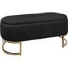 IlGruppone Panca Imbottita in Velluto, Portata 90kg, Contenitore Portaoggetti da Ingresso e Camera - Panca Fondo Letto con Gambe in Metallo Dorato - Idea Regalo Arredo Casa Salvaspazio (Nero)