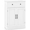 GIANTEX Armadietto a pavimento con 2 ante e 1 cassetto, regolabile in 3 posizioni, da 56 x 30 x 80 cm, per bagno, soggiorno, ingresso (bianco)
