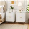 AYIYILA Set di 2 Comodini Bianchi Moderni, Tavolino da Notte con 2 Cassetti,Pannello Ondulato et Gambe Metalliche Oro, 40x40x55cm per Camera da Letto e Soggiorno