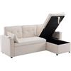 Azkoeesy Divano Angolare L Form a 3 Posti con Letto Estraibile 211 cm, Chaise Longue Reversibile con Contenitore, 2 Cuscini e Tasche Laterali, Rivestimento in Lino (Beige - 211 cm)