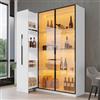 Yrxin Armadio multiuso, vetrina con porta in vetro e LED, estratto laterale, armadio a rotelle - Armadio alto in stile francese, libreria, vetrina, armadietto da bagno, armadio per sala da pranzo (bianco