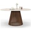 IDMarket - Tavolo da Pranzo Allungabile Rotondo Carmen 4-8 Persone, Piedi in Noce, Piano in Effetto Travertino, 110-150 cm