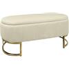 IlGruppone Panca Imbottita Divanetto in Velluto Contenitore Pouf Panca Sgabello A Pie di Letto con Gambe in Metallo Dorato Legno Massello Panchina - Beige