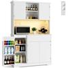 Xbro Credenza Cucina LED con Presa, Dispensa Vano Microonde 107x40x172cm | LED integrato, presa elettrica e vano microonde per una zona cucina funzionale e ordinata