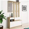 BAKAJI Set Mobili Ingresso Design Moderno con Scarpiera Panca Cassetto Specchio Rettangolare e Appendiabiti Attaccapanni 6 Ganci da Parete Casa Design Moderno in Legno (Rovere)
