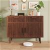 ZHDOKA Mobile di stoccaggio in rattan, credenza con 2 cassetti e 2 ante, credenze sala da pranzo, armadio da cucina per soggiorno, credenza armadio per cucina, stile campagna, noce, 100 x 35 x 80 cm