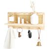 PH PandaHall 17x40cm Mensole Rattan da Parete Mensola da Parete in Legno con Ganci, Decorazione Mensola Boho per Soggiorno Ingresso Corridoio Camera da Letto Cucina