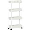HOMCOM Carrello Cucina a 4 Ripiani con Ganci Multiuso 40x19x90 cm Bianco