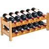 COSTWAY Scaffale per Vino con 2 Livelli di Bambù, Organizer Vini per 12 Bottiglie, Espositore Vini Salva Spazio, Catinetta Portabottiglie, 62 x 24 x 25 cm (Naturale)