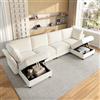 NuvlaGu Divano angolare modulare a U 6 posti con 2 sgabelli portaoggetti, in ciniglia, beige