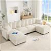 NuvlaGu Divano angolare modulare a forma di U/L, 6 posti con USB & Type-C, 2 poggiapiedi, in ciniglia, colore: beige