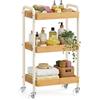SONGMICS Carrello Portaoggetti, Carrello di Servizio, Scaffale Cucina con Maniglie, Montaggio Facile, Camera da Letto Bagno Cucina, Struttura Acciaio, 27,5 x 41,3 x 73 cm, Beige Naturale LRC081YL01
