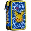 Seven Pokemon Astuccio 3 Zip, Triplo Scomparto, Completo di Matite, Pennarelli, Colori, Accessori Zaino, Elementari, Medie, Pikachu, Bambini e Bambine, giallo/blu