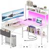 Homieasy Scrivania Gaming Angolare 124cm con LED e Prese, Bianco