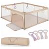 SUN BABY Box Bambini 150x200 cm con Maniglie Rosa - Beige | Per bambini 0-2 anni, struttura in metallo, pareti in rete, ingresso con cerniera, piedini antiscivolo e borsa