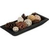 Hanobe Ciotola decorativa in legno: centrotavola lungo in legno, decorazione naturale, vassoio decorativo rustico grezzo, centrotavola per sala da pranzo, cucina, nero