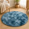 VKZ Tappeto Rotondo Ø 80 cm per Salotto Moderno, Morbido Tappeto a Pelo Lungo in Poliestere, Antiscivolo e Lavabile in Lavatrice, per Soggiorno Camera da Letto e Cameretta,BLU