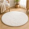 VKZ Tappeto Rotondo Ø 80 cm per Salotto Moderno, Morbido Tappeto a Pelo Lungo in Poliestere, Antiscivolo e Lavabile in Lavatrice, per Soggiorno Camera da Letto e Cameretta,BIANCO