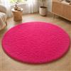 VKZ Tappeto Rotondo Ø 120 cm per Salotto Moderno, Grande Tappeto Morbido a Pelo Lungo in Poliestere, Antiscivolo e Lavabile in Lavatrice, per Soggiorno Camera da Letto,FUCSIA