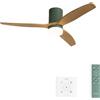 CREATE / WINDCALM M/Ventilatore da soffitto ABS con luce verde sage pale effetto legno chiaro con controllore e telecomando / 40W, Temporizzatore, Ø132 cm, 3 temperature di luce, estate-inverno