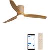 CREATE / WINDCALM M/Ventilatore da soffitto con luce sabbia pale in legno chiaro con Wifi e telecomando / 40W, Silenzioso, ABS, Ø132 cm, 3 temperature di luce, funzione estate-inverno
