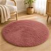 VKZ Tappeto Rotondo Ø 80 cm per Salotto Moderno, Morbido Tappeto a Pelo Lungo in Poliestere, Antiscivolo e Lavabile in Lavatrice, per Soggiorno Camera da Letto e Cameretta,ROSA SCURO