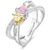 Generic Personalizzato promessa Cuore pietra di nascita Anello argento sterling 925 mamme anello Two pietre di nascita Donne pietra di Mamma gioiello su misura famiglia fatto a mano su misura