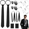 Kkluno Set di 8 accessori per costume da agente, servizio segreto, accessorio per costume da spia, con occhiali da sole neri con zip, cravatta, carte d'identità e porta carte per Halloween, carnevale