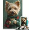 JIANGENNF Puzzle da 1000 pezzi per adulti con terrier e tazza di caffè gioco rompicapo difficile per rafforzare l'amore tra le coppie 38x26cm