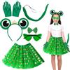 Meemion Costume da rana per bambini, set di costumi da rana di Halloween | Guanti con fascia da rana, costumi tutù con occhiali a cuore verde, costume da rana perfetto per festa a tema di carnevale