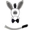 Hellery Set di Accessori per Costumi da Asino: Orecchie, Cerchietto E Coda da Asino per Halloween E Carnevale, 4 Pezzi