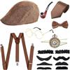 Aikooyc Accessori Uomo Gatsby Abbigliamento Anni 20 1920s Accessori Carnevale Costume Uomo Anno 20 con Cappello Barbe Cravatta Spalline Nodo Orologio Da Tasca Occhiali
