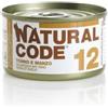 Generico Natural Code Umido Gatto Adult gusto TONNO e MANZO, Numero 12, alimento completo in SFILACCETTI per gatti adulti di tutte le taglie, altamente digeribile | 12 scatolette da 85 grammi l'una.