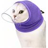 Colenumone Museruola per gatti per toelettatura, copertura per la testa di gatto in rete traspirante per evitare morsi e masticare, maschera trasparente regolabile per tagliare le unghie,Viola,S