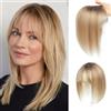 GULALUUK Topper per capelli da donna, veri capelli umani con frangia, 25,4 cm, con base in pizzo svizzero, con diradamento, per l'uso quotidiano (biondo chiaro sfumato)