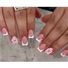 MouyouGlow Unghie Finte Corte MouyouGlow,Squadrata Bianche French Brillantini Striped 3D Fiori Floral Design Short Press on Nails,White Tips Flower Shimmer Estate INS Artificial Acryl Fake Nails